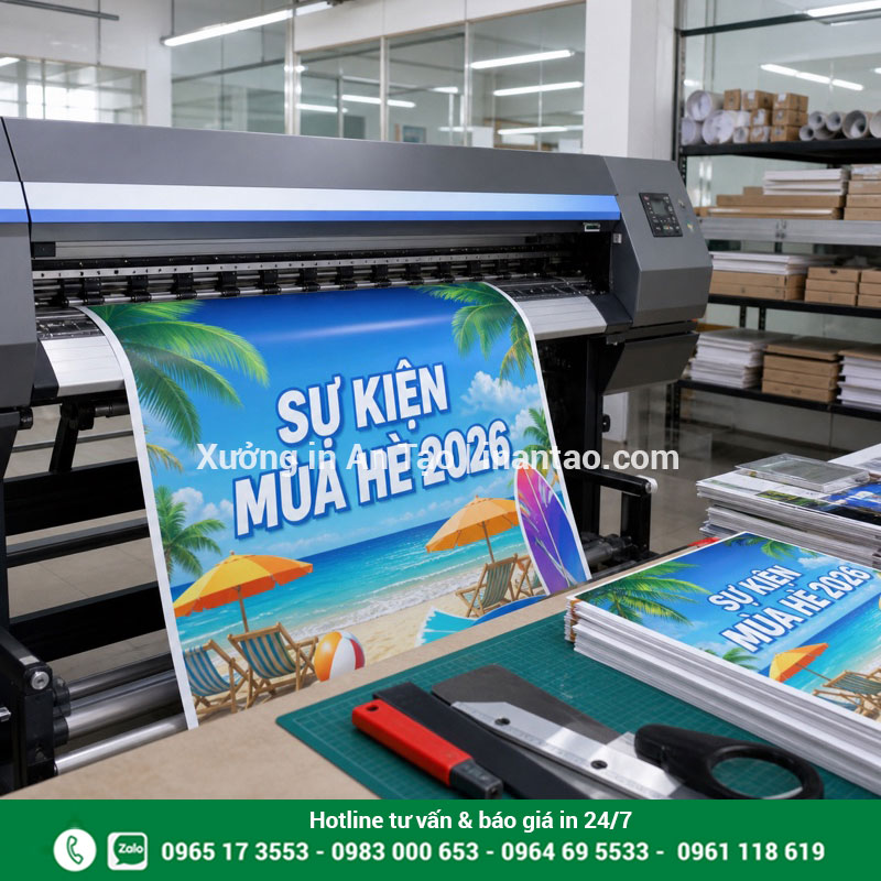 Xưởng in poster lấy liền bằng máy kỹ thuật số Máy khổ lớn đang sản xuất đơn in poster lấy liền tại xưởng